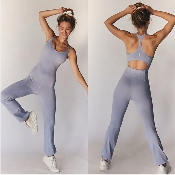 Free People Movement Let's Bounce Workout Onesie Jumpsuit, Dusted Cerulean, XS